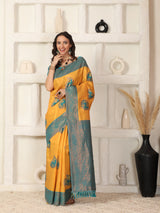 Musterd Rama Copper Zari Jaquard Weave Kanjivaram silk Saree with blouse Piece