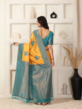 Musterd Rama Copper Zari Jaquard Weave Kanjivaram silk Saree with blouse Piece