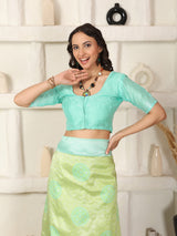 Greenish Blue Silver Zari Jaquard Kanjivaram silk Saree with blouse Piece