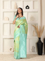 Greenish Blue Silver Zari Jaquard Kanjivaram silk Saree with blouse Piece