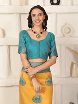 Musterd Rama Copper Zari Jaquard Weave Kanjivaram silk Saree with blouse Piece