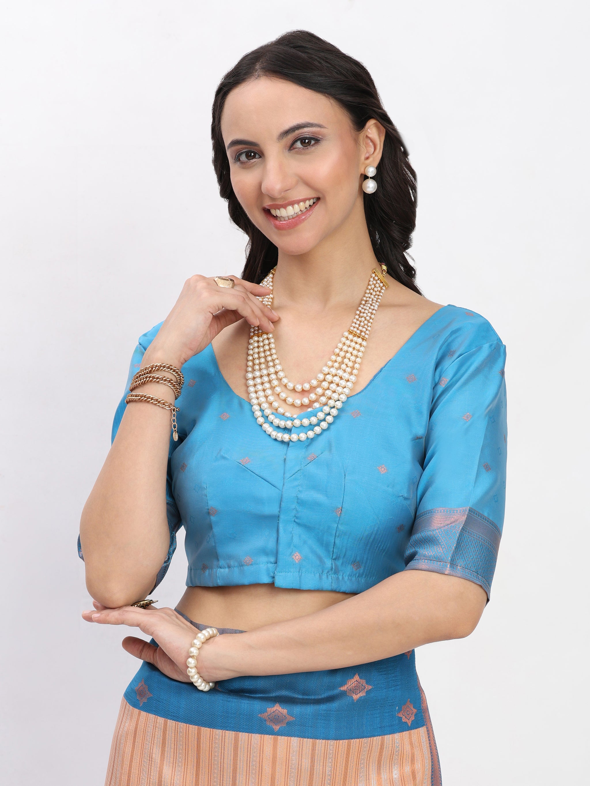 Morpich PeachCopper Zari Jaquard Weave Kanjivaram Silk Saree with Blouse Piece