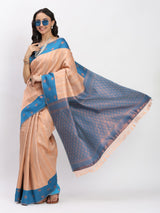 Morpich PeachCopper Zari Jaquard Weave Kanjivaram Silk Saree with Blouse Piece