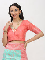 Gajari Greenish Silver Zari Jaquard Weave Kanjivaram Silk Saree with Blouse Piece