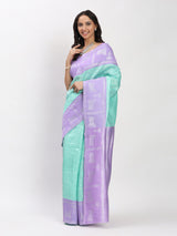 Lovandar C.Green Silver Zari Jaquard Weave Kanjivaram Silk Saree with Blouse Piece