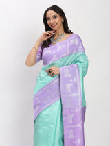 Lovandar C.Green Silver Zari Jaquard Weave Kanjivaram Silk Saree with Blouse Piece