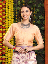 Wine Peach Silver Zari Jaquard Weave Kanjivaram Silk Saree with Blouse Piece