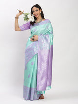 Lovandar C.Green Silver Zari Jaquard Weave Kanjivaram Silk Saree with Blouse Piece